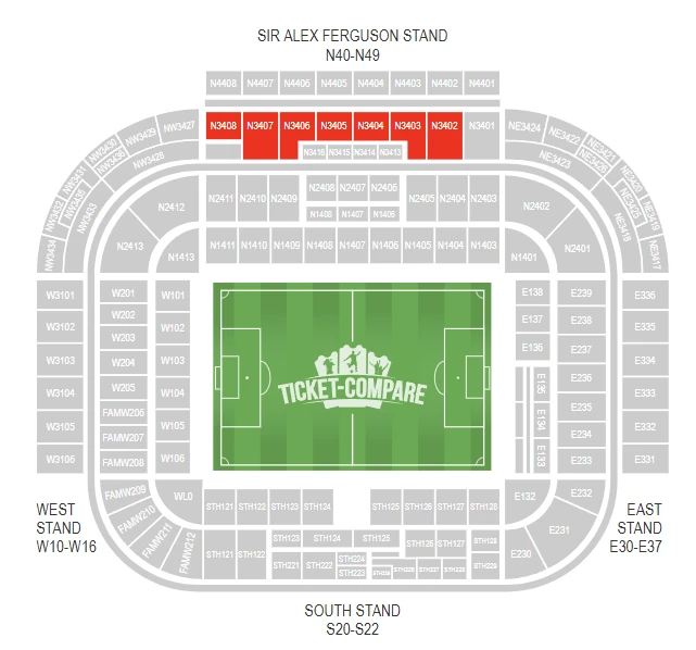 old trafford museum experience blocks N3402 to N3408