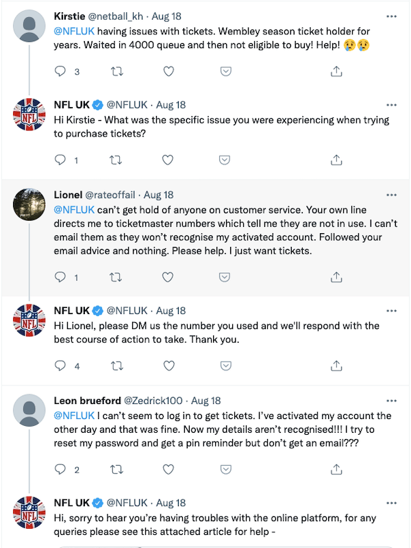 fans klagen op Twitter over tickets voor NFL London Games 2021