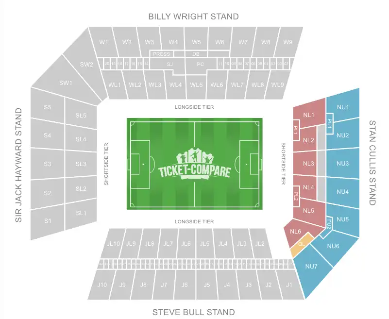 Molineux Stadion Plattegrond – Stan Cullis Stand uitgelicht