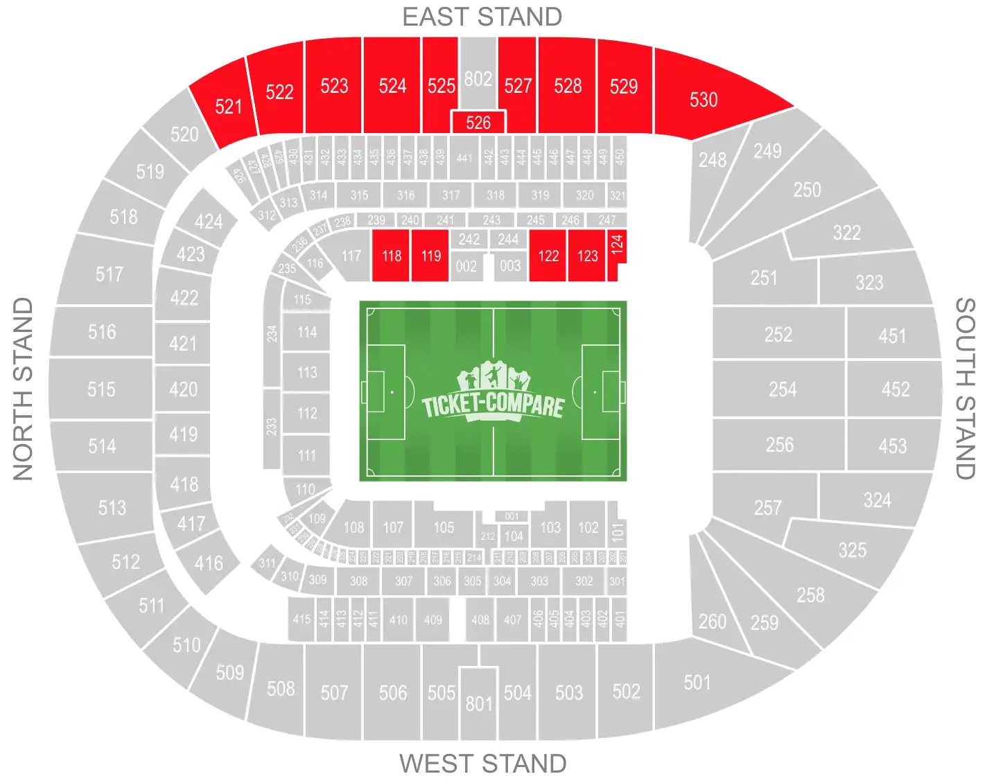 Tottenham Hotspur Stadium plattegrond East Stand