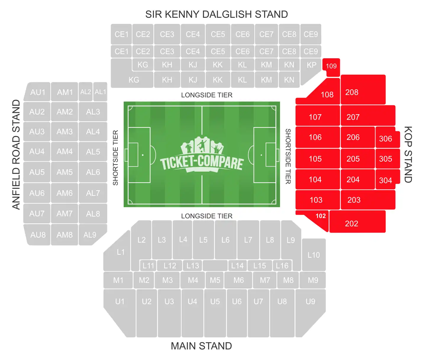 Anfield zitplan KOP Stand