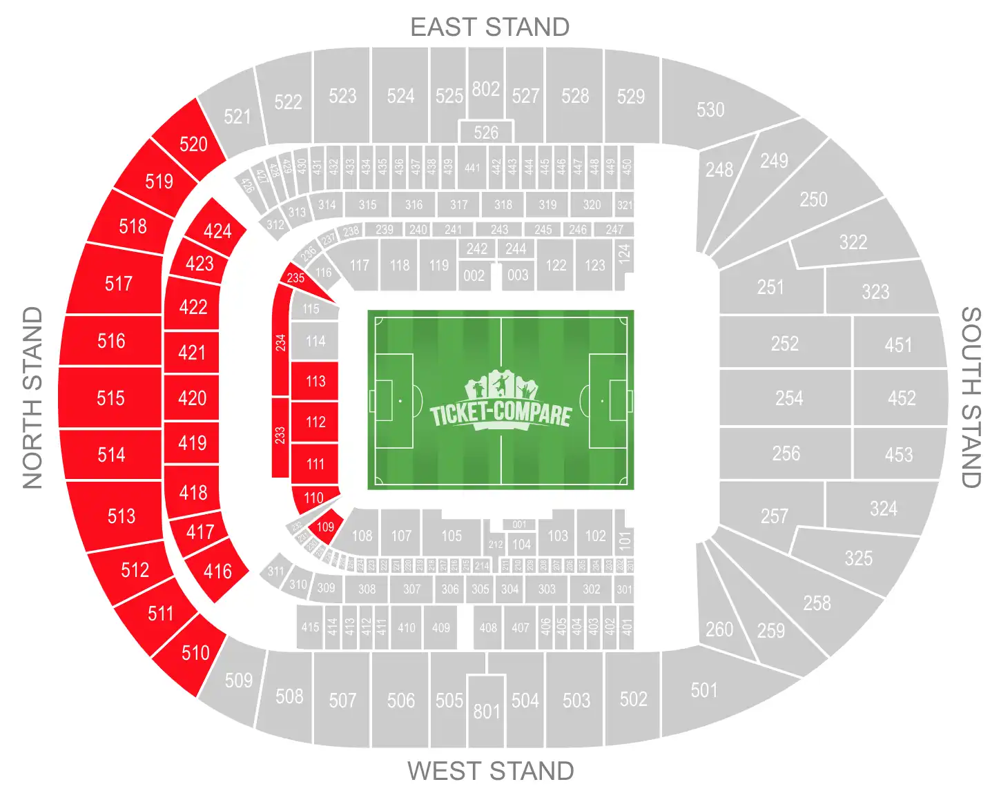 Tottenham Hotspur Stadium plattegrond North Stand