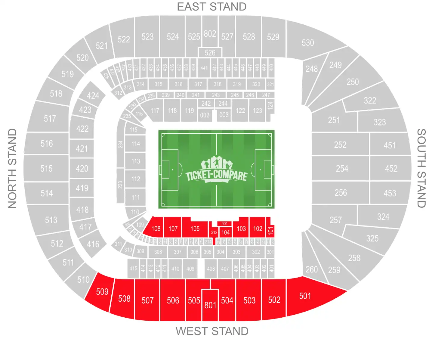 Tottenham Hotspur Stadium plattegrond West Stand