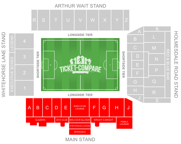 plattegrond Selhurst Park Stadion Main Stand uitgelicht