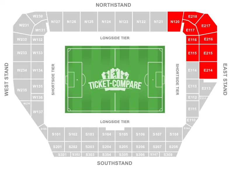 Brentford Community Stadium zitplaatsenplattegrond met uitvak