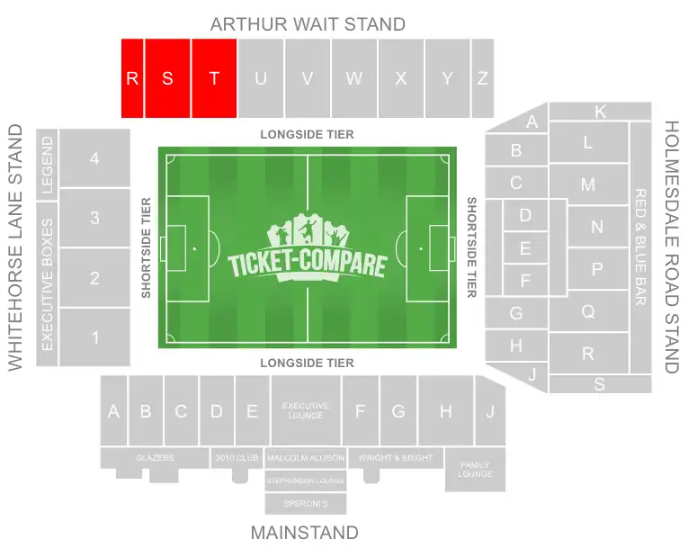 Selhurst Park zitplaatsenplattegrond met uitvakken