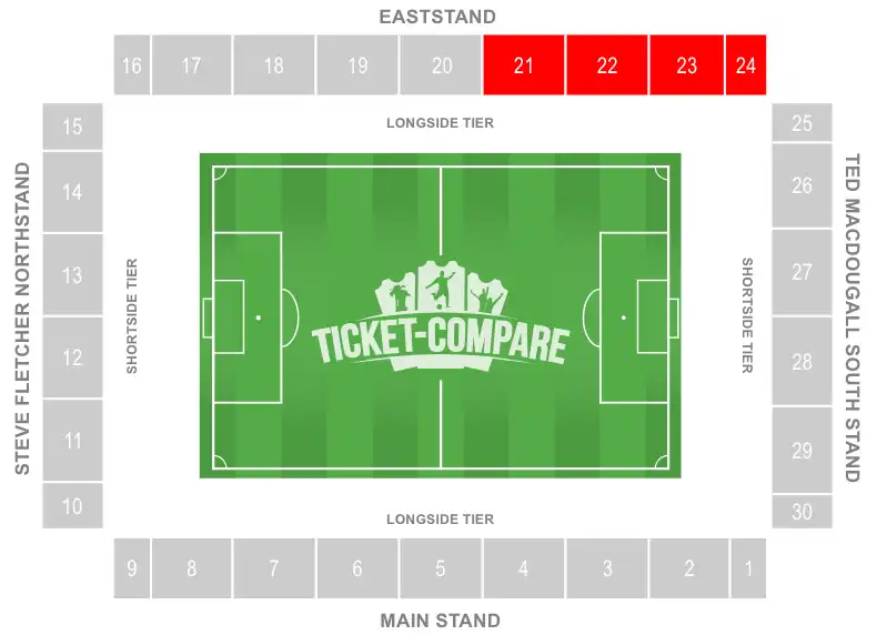 Vitality Stadium zitplaatsenplattegrond met uitvak