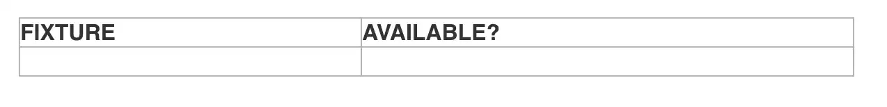 Screenshot van lege wedstrijdtabel