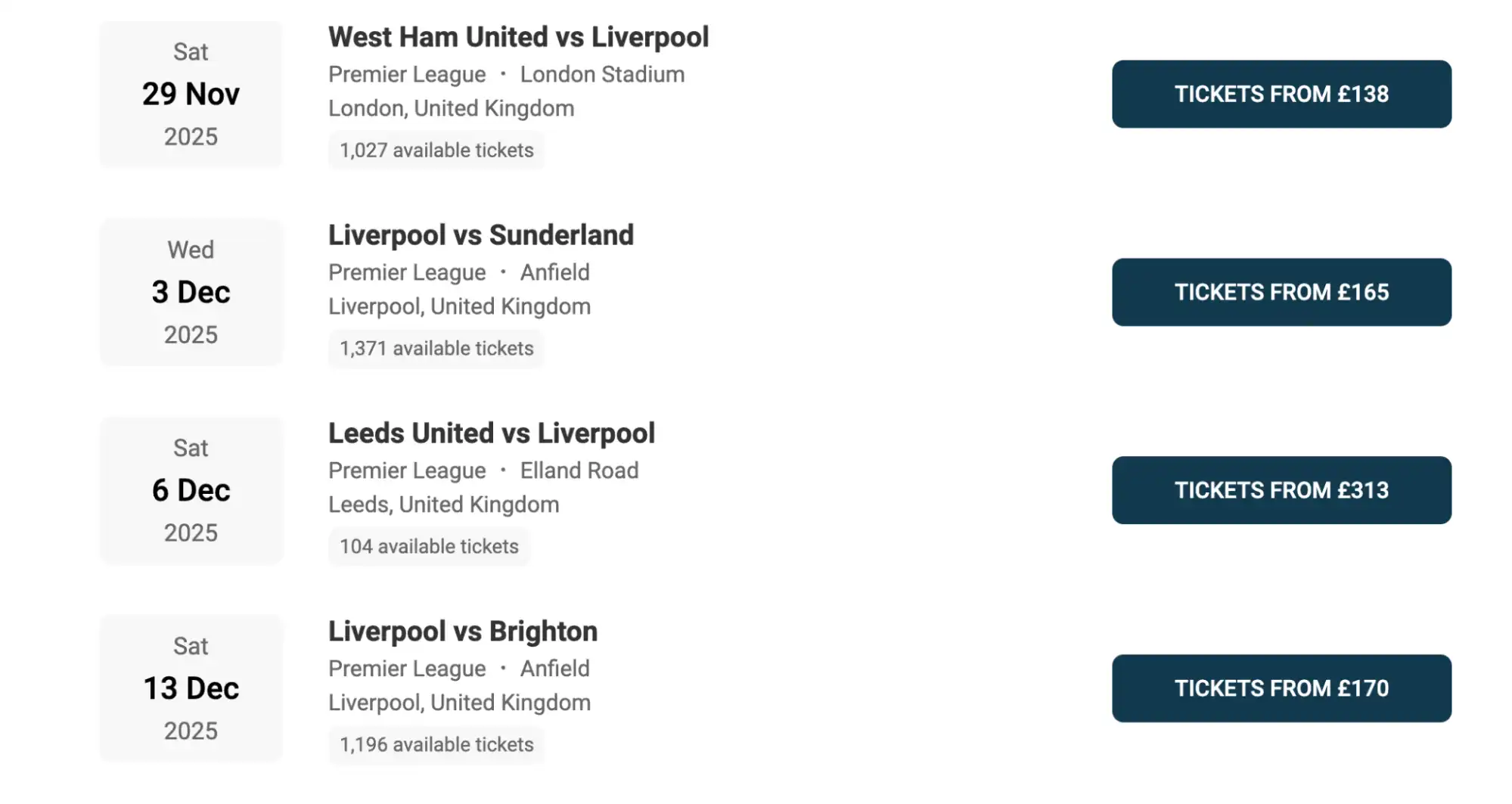 screenshot Liverpool Fixtures