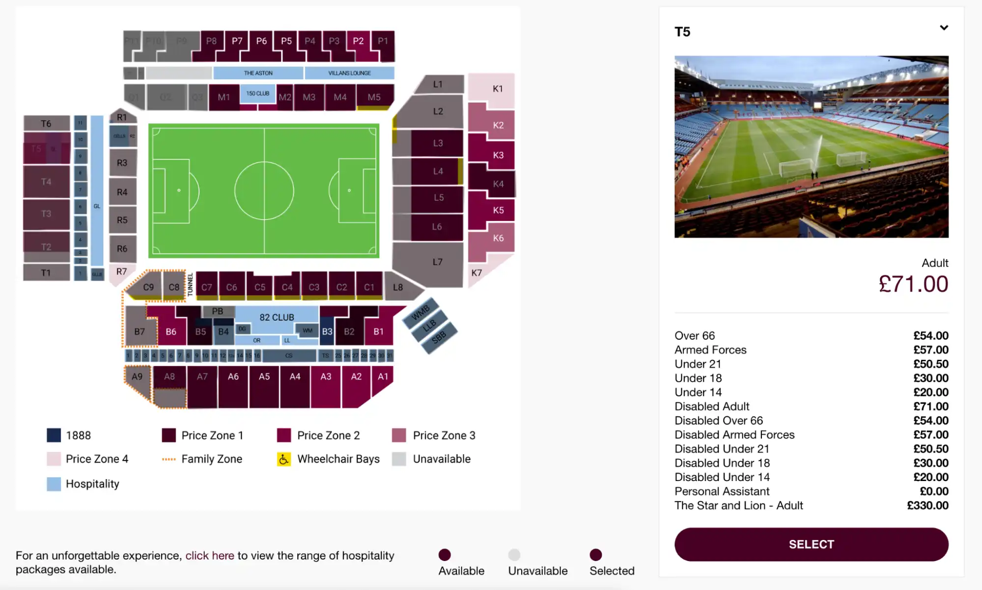 screenshot of Aston Park seating plan