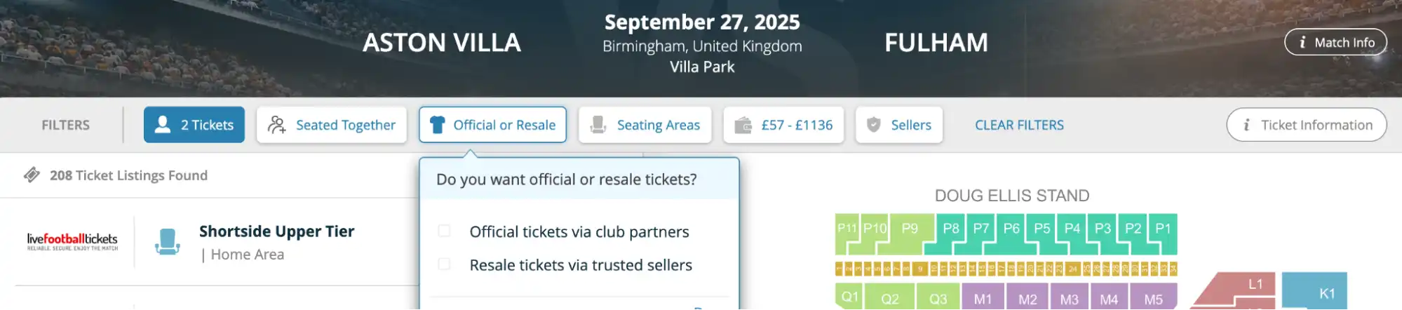 screenshot van resale tickets optie