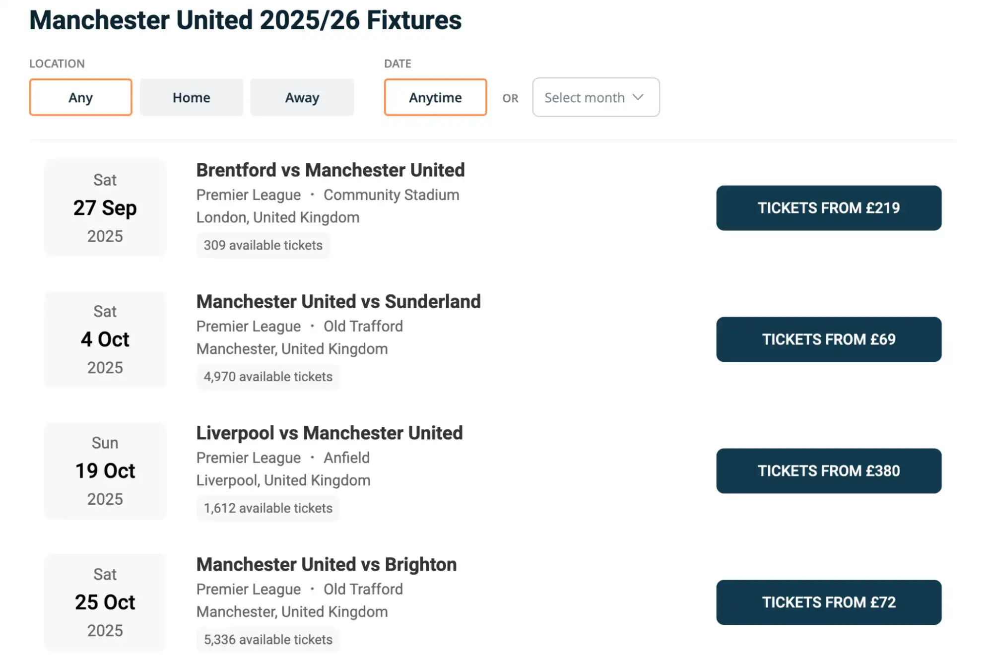 Manchester United wedstrijden screenshot