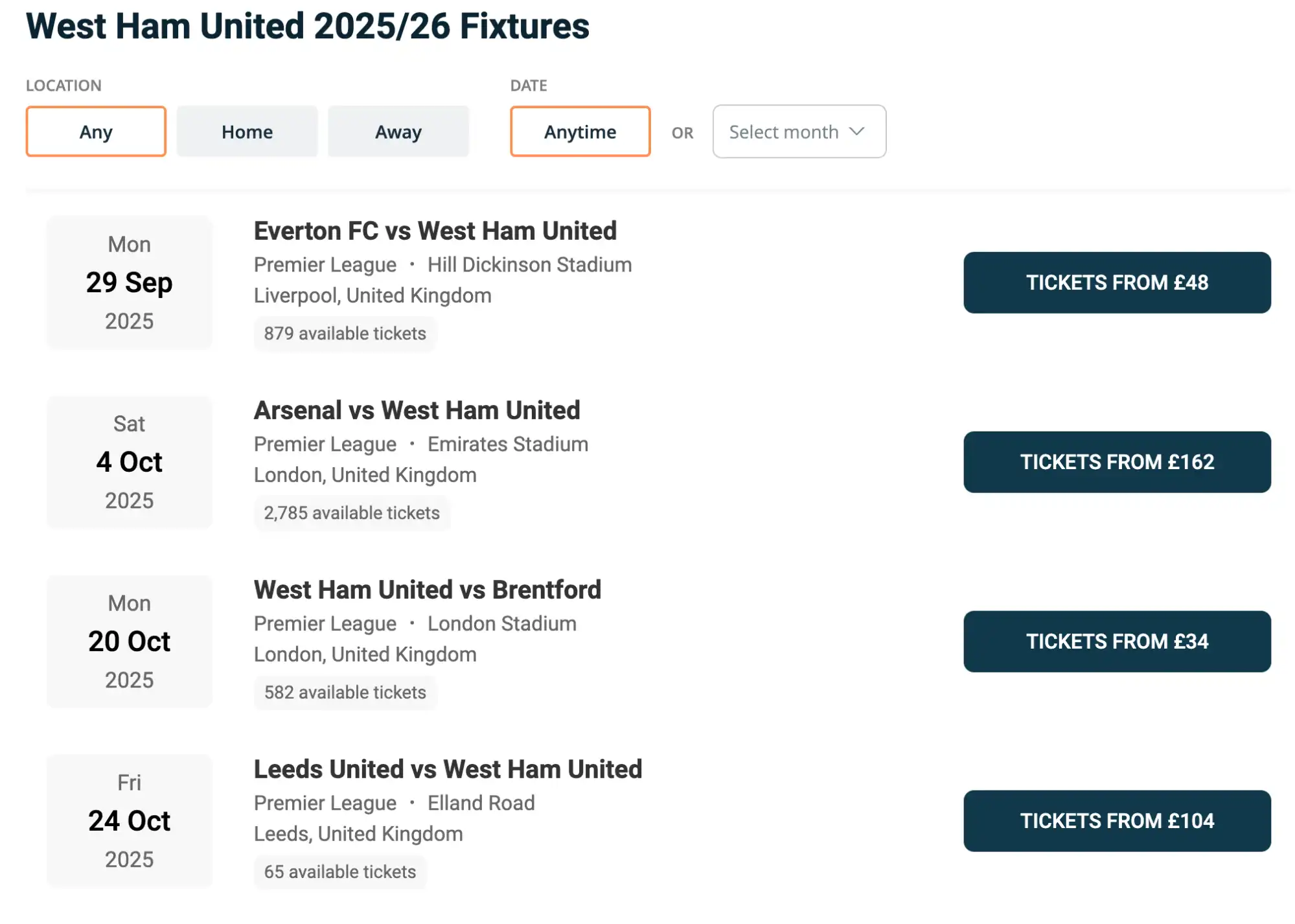 screenshot van West Ham United wedstrijden