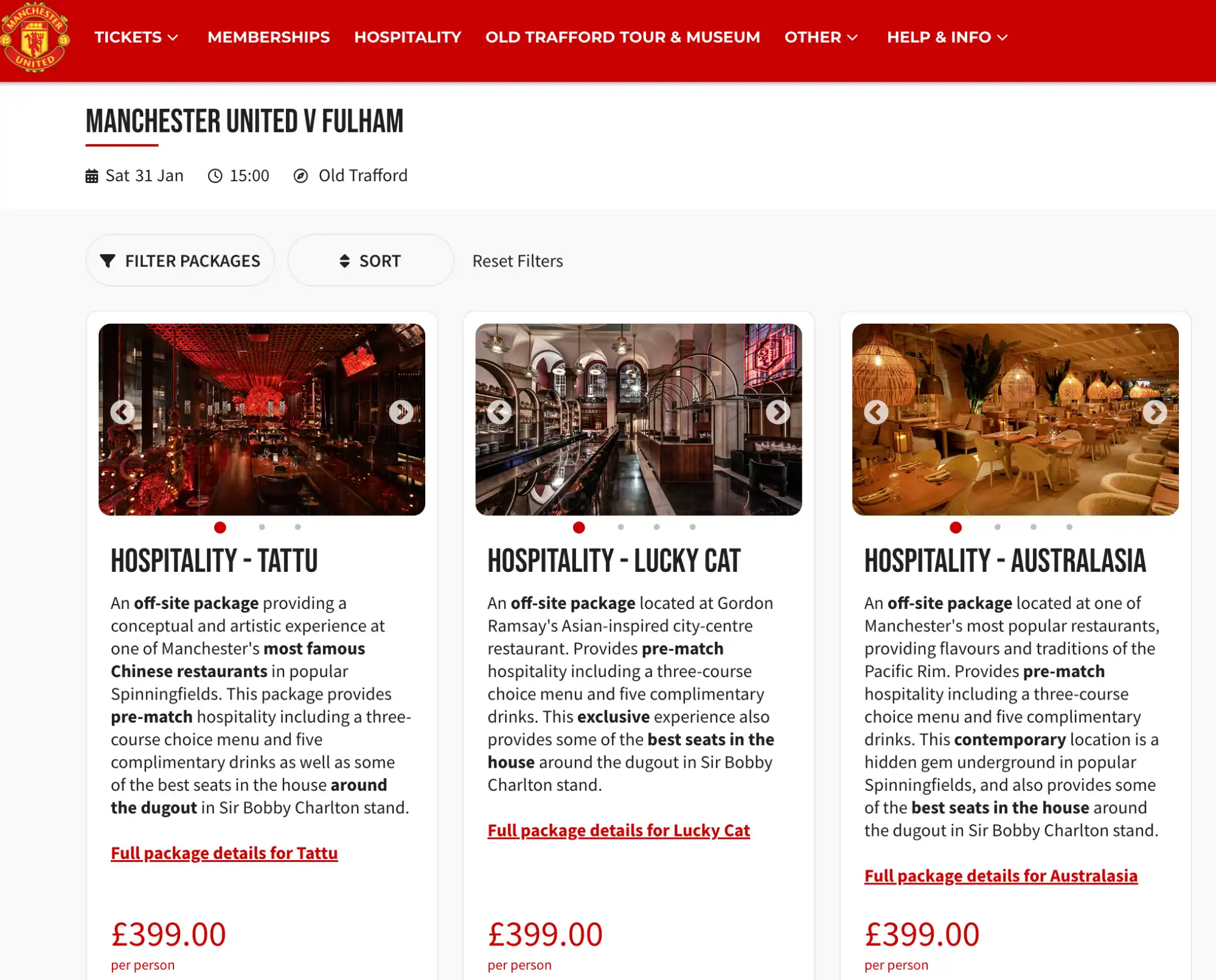 screenshot hospitality pakketten