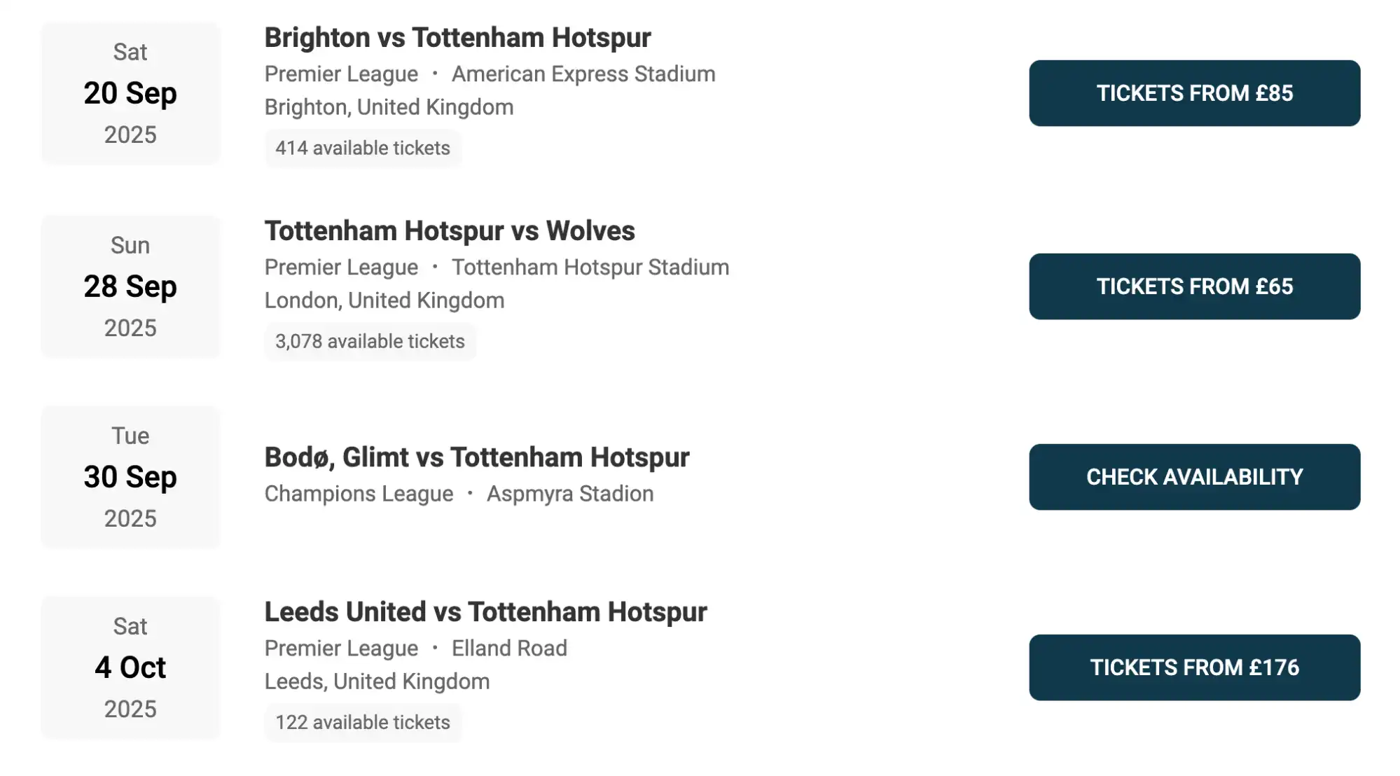 screenshot van Tottenham Hotspur wedstrijden