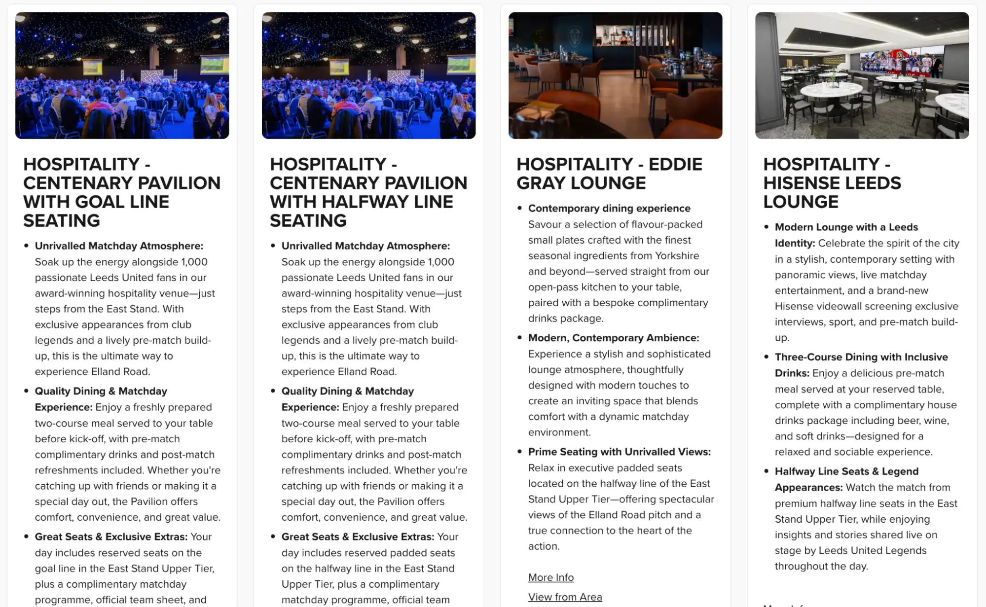 screenshot of the Hospitality Packages
