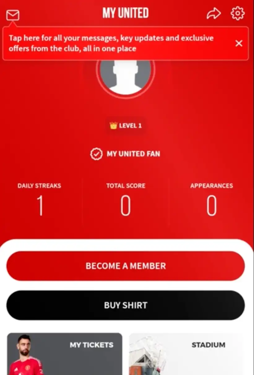 screenshot van Manchester United app