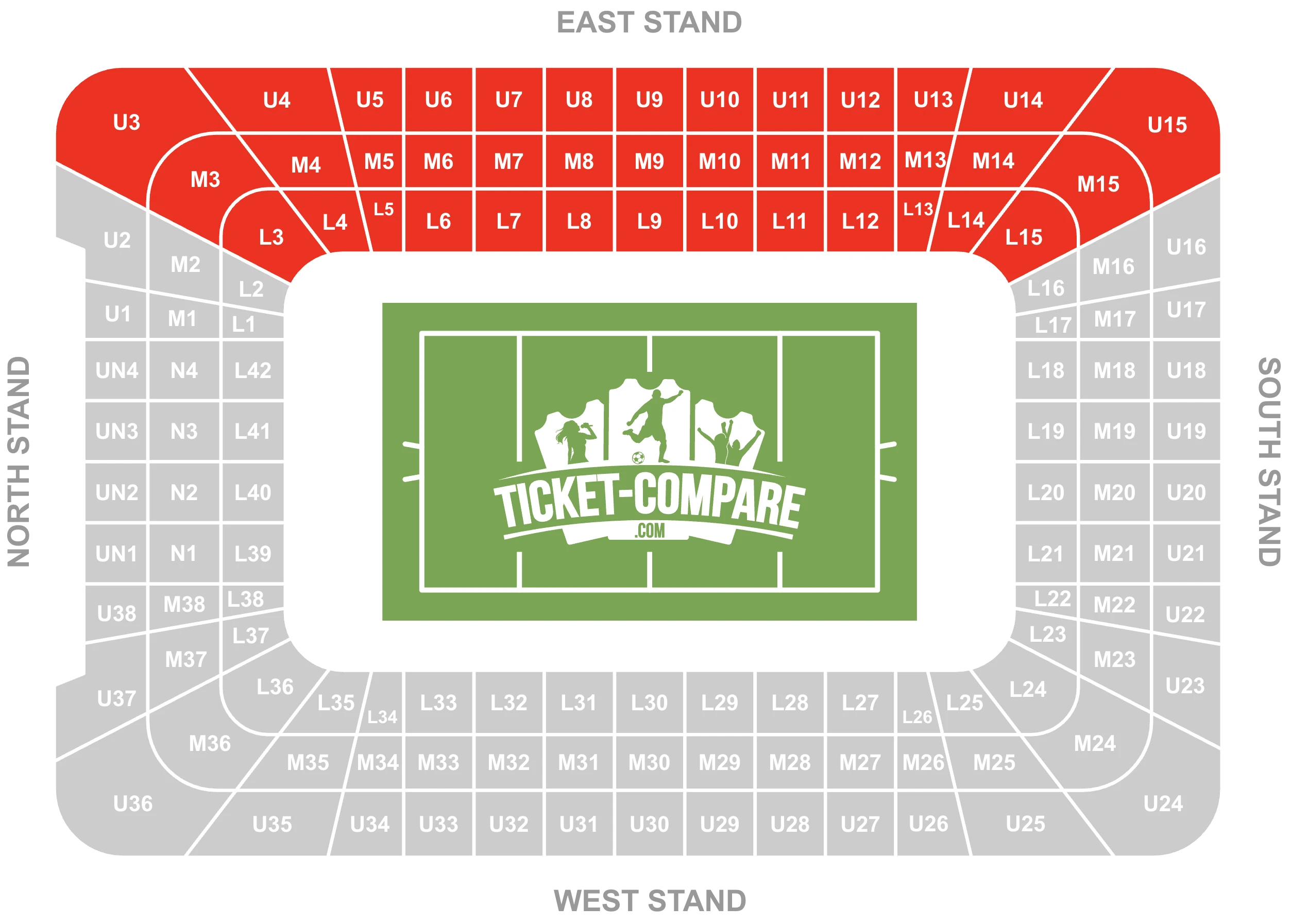 Screenshot Zitplan Principality Stadium met East Stand gemarkeerd