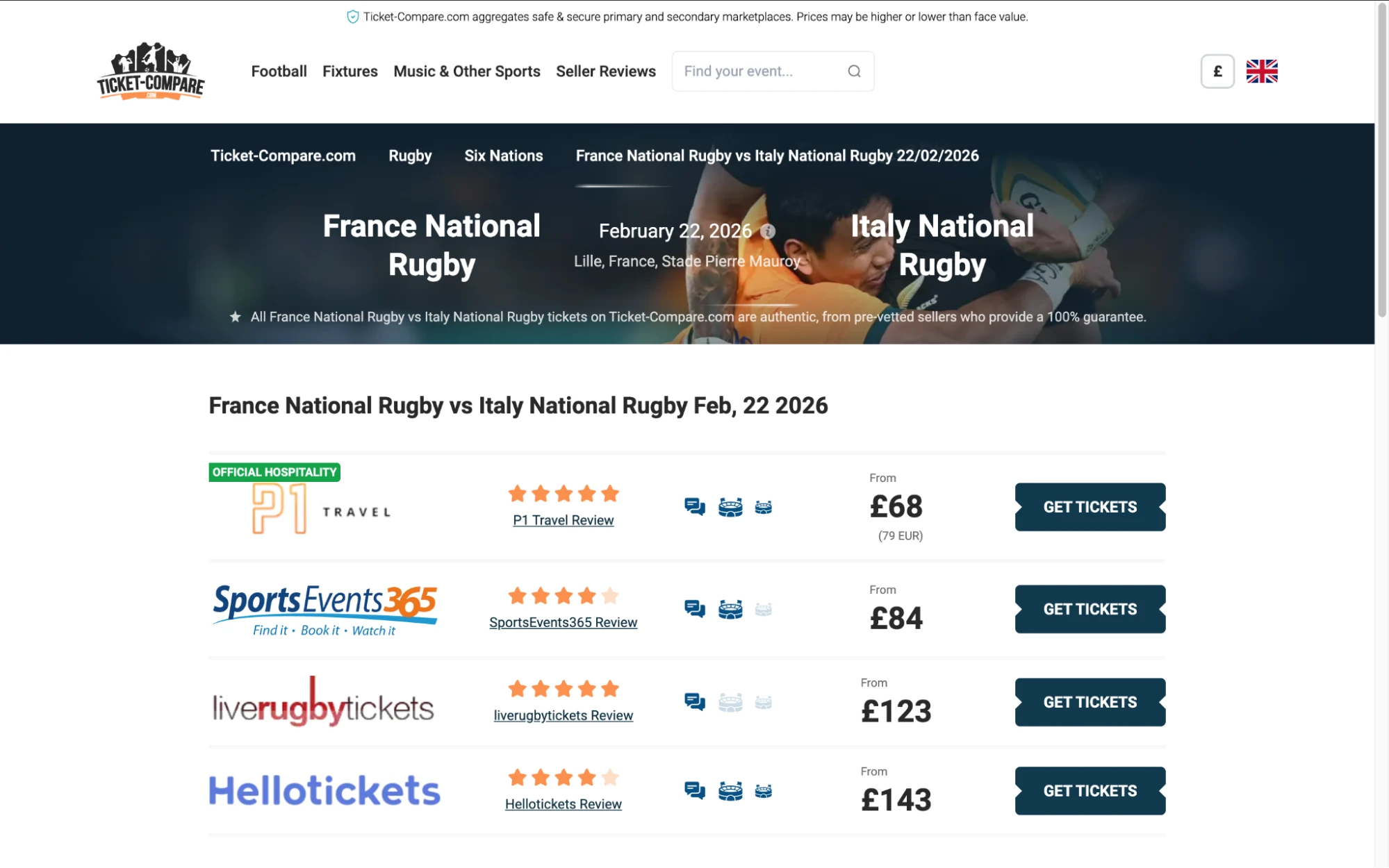 Screenshot van Frankrijk National Rugby vs Italië National Rugby kaarten pagina
