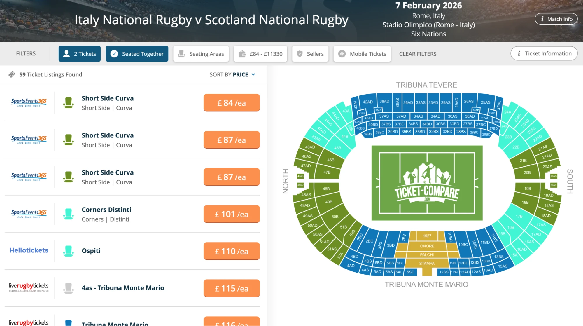 Screenshot Italy National Rugby v Scotland National Rugby tickets