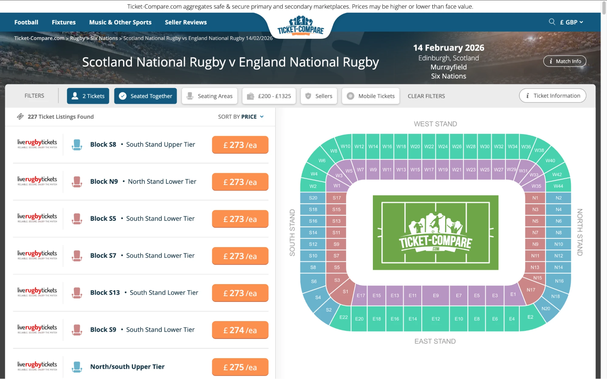 Screenshot van Scotland National Rugby v England National Rugby tickets