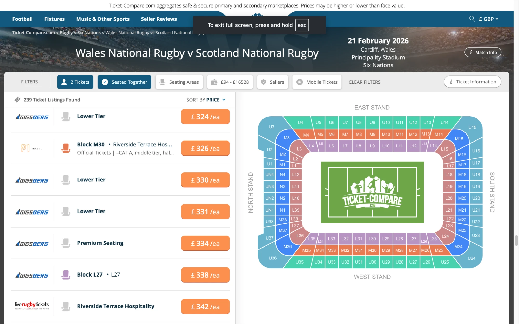 Screenshot van Wales National Rugby tegen Scotland National Rugby kaartpagina