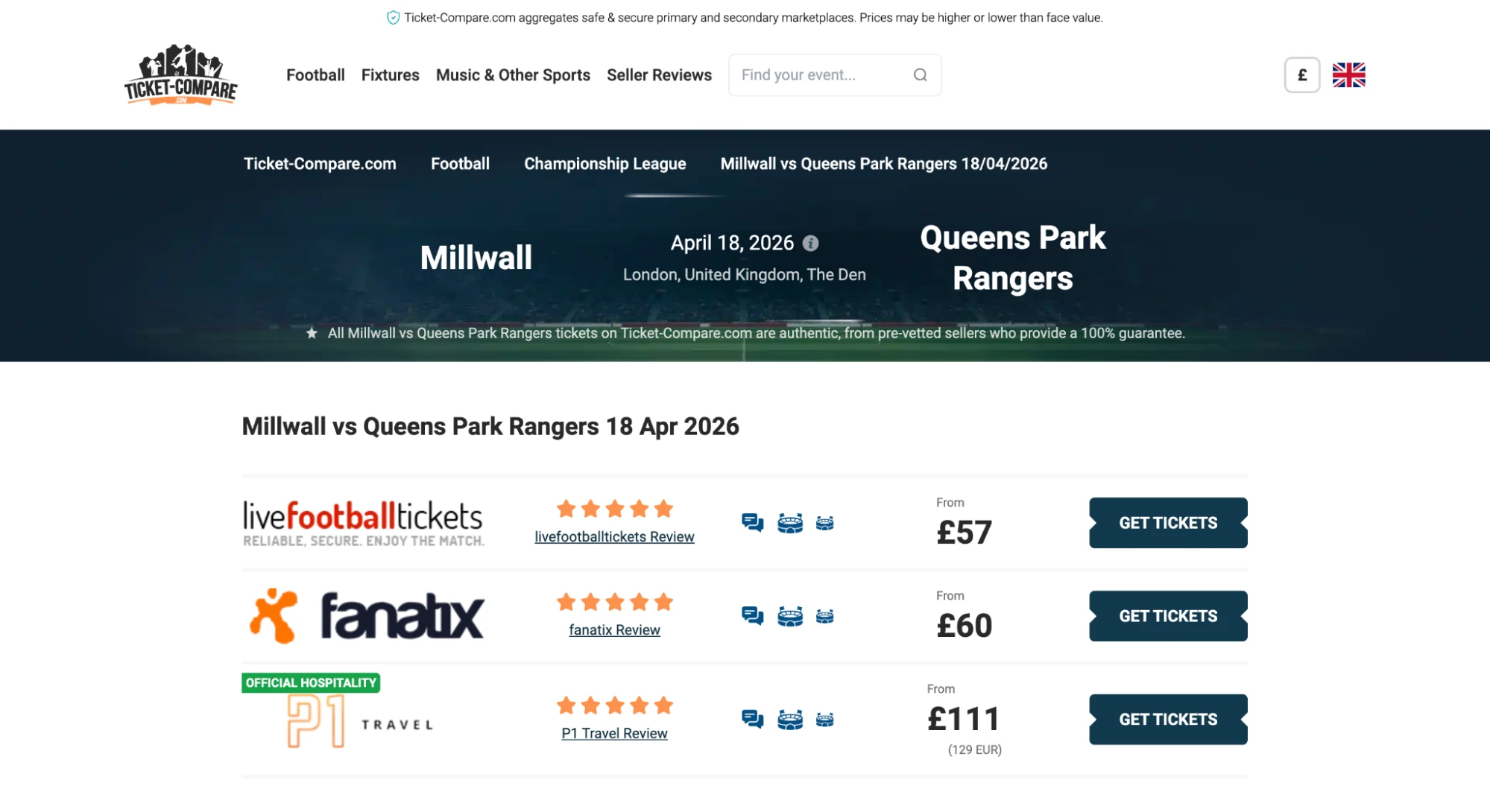 Millwall v Queens Park Rangers kaarten screenshot
