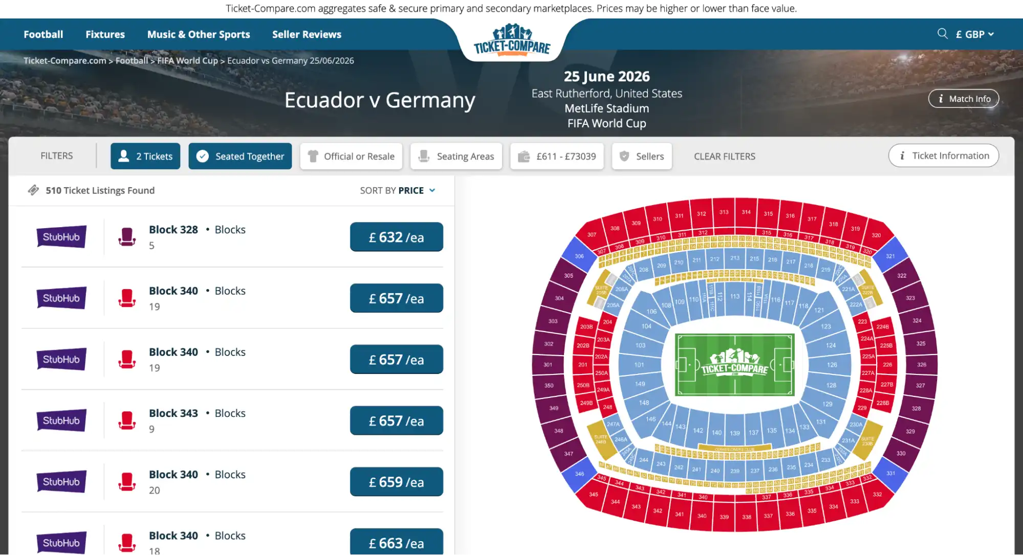 screenshot van Ecuador vs Duitsland kaartpagina