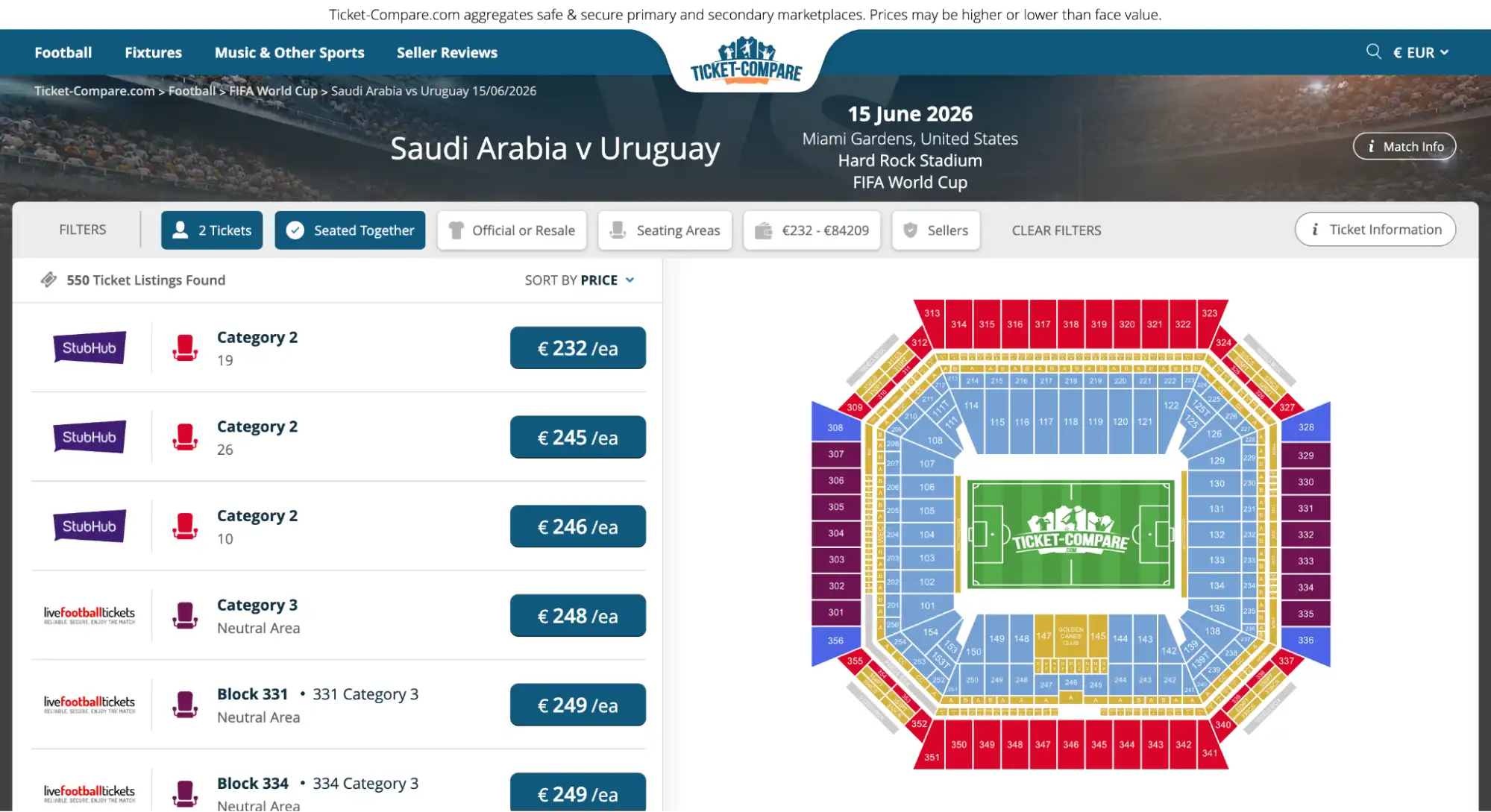 screenshot van Saudi Arabia vs Uruguay wedstrijdkaarten