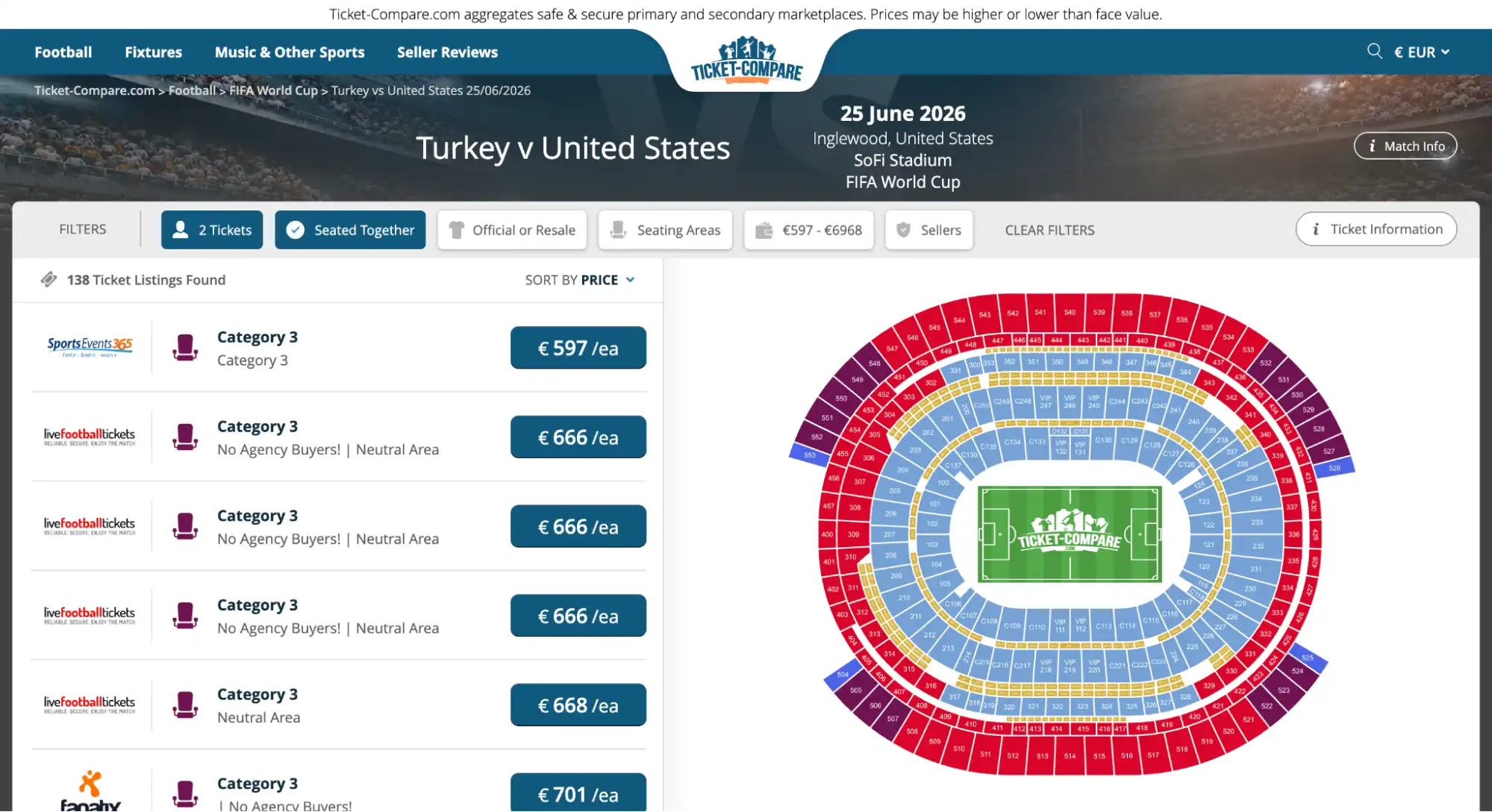 screenshot van Turkije vs Verenigde Staten match tickets