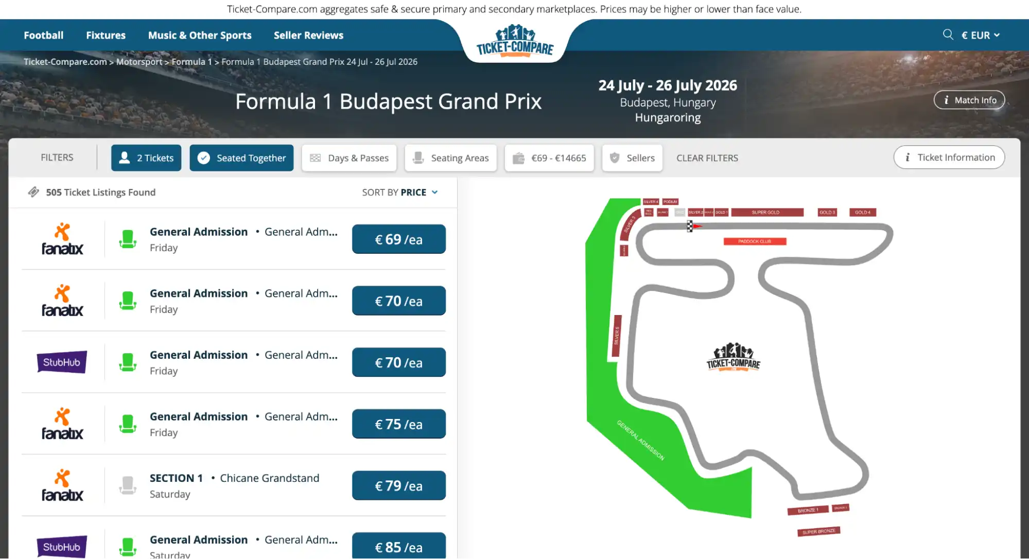 Screenshot van F1 Boedapest kaartenpagina