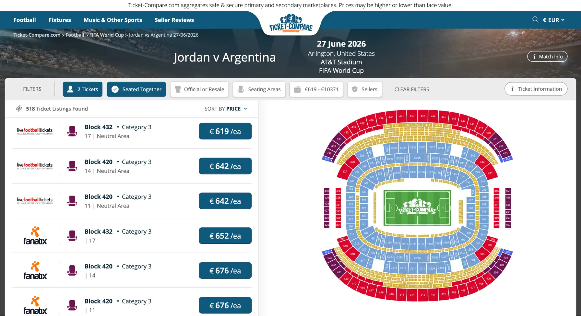 screenshot van Jordan vs Argentinië kaarten pagina