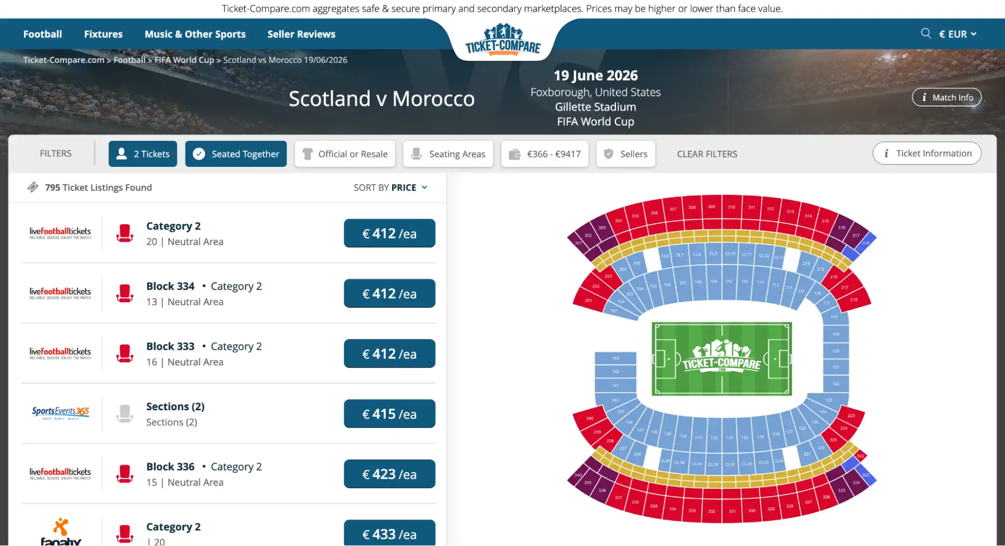 screenshot of Scotland vs Morocco match tickets page on ticket-compare.com