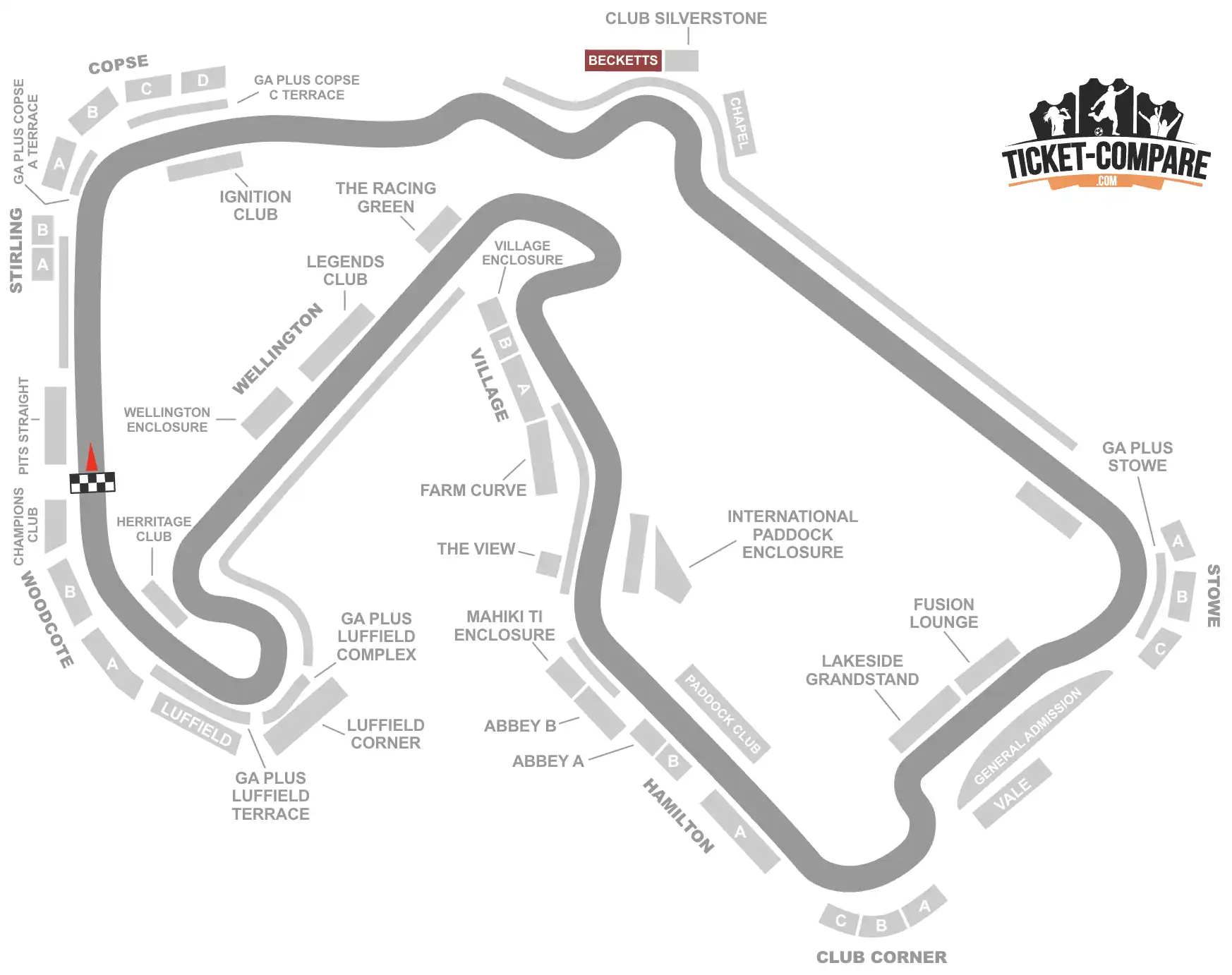 screenshot van Silverstone seating plan met Becketts highlighted