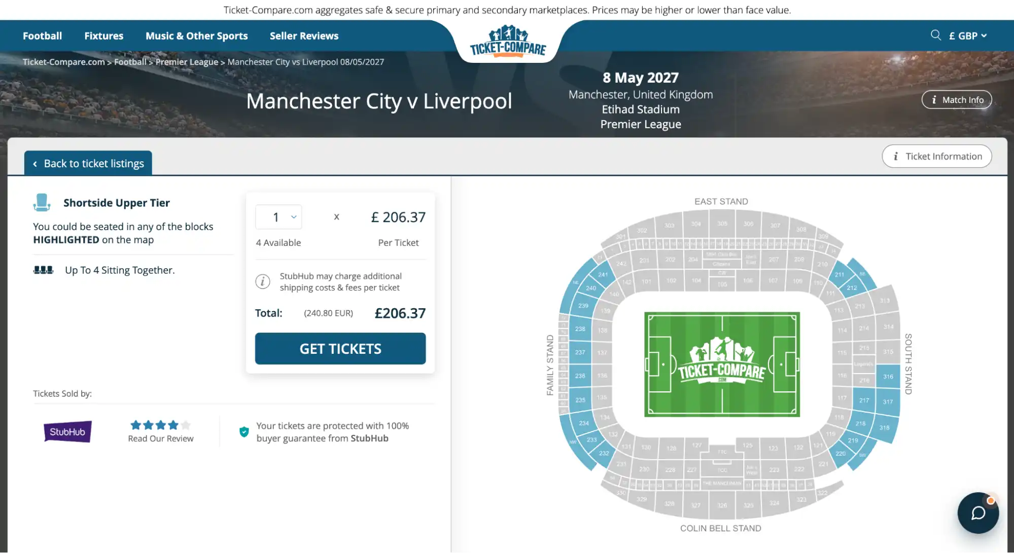 Manchester City vs Liverpool Shortside kaarten