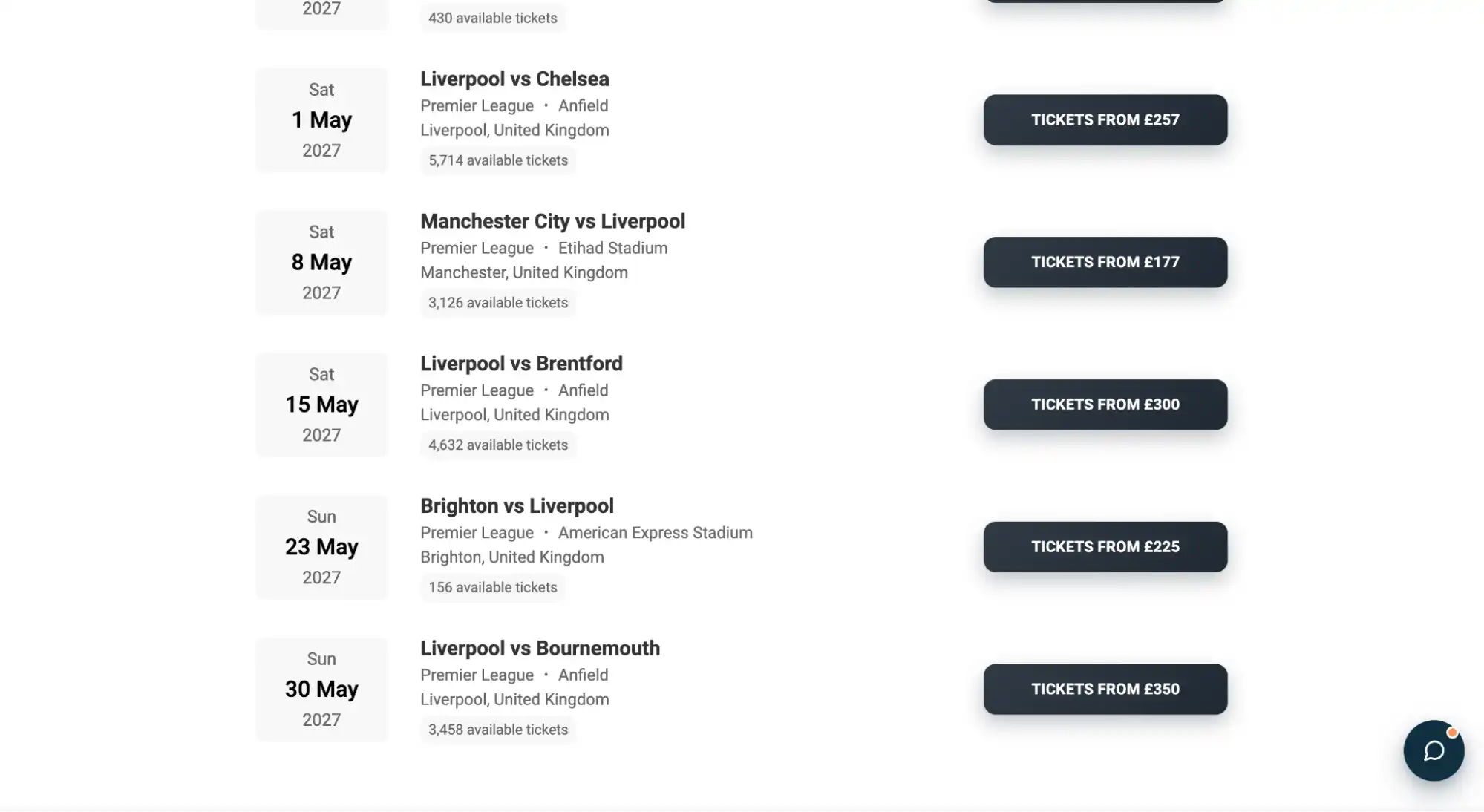 screenshot van Premier League tickets