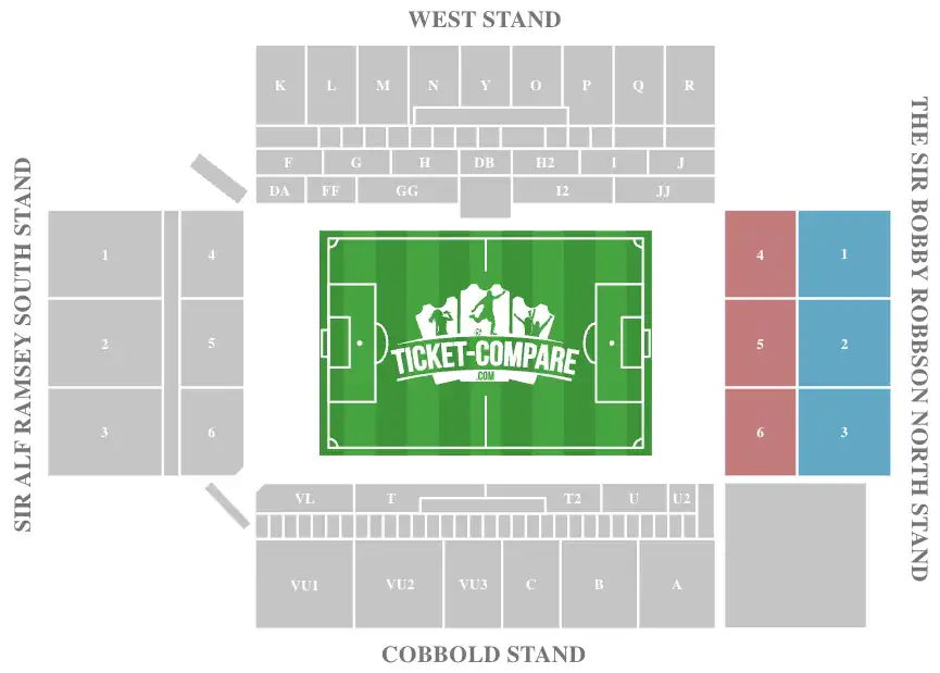 Screenshot Portman Road Seating plan Sir Bobby Robson North stand highlighted