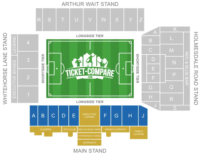Screenshot van Selhurst Park met Main Stand gemarkeerd