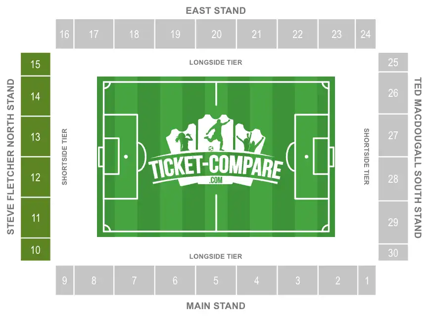 Screenshot Vitality Stadium met de North Stand uitgelicht