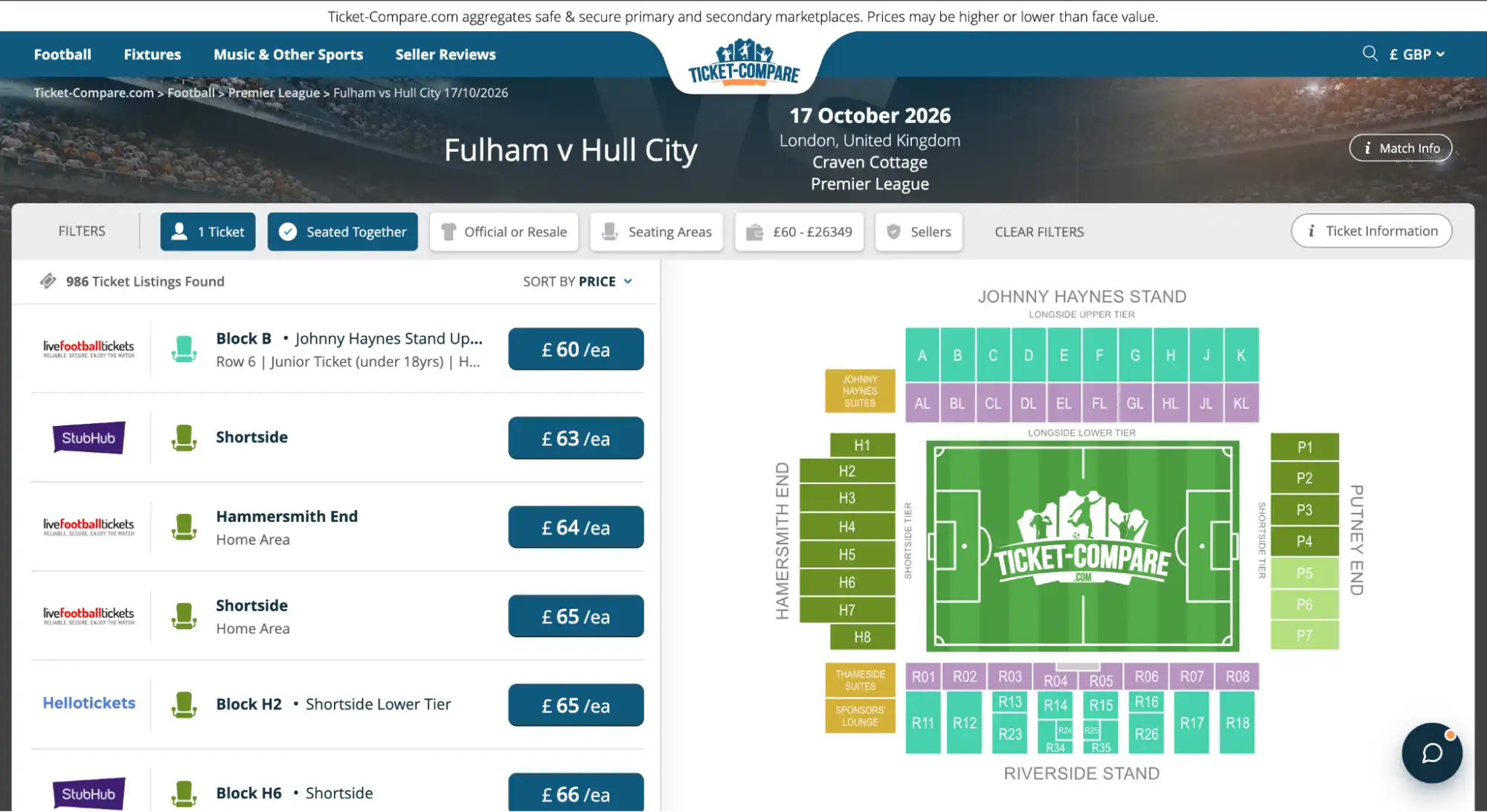 screenshot van Fulham v Hull City uitkaarten